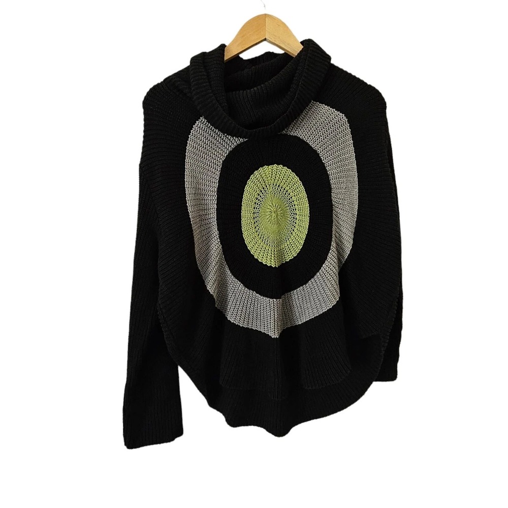 Putorti Black Sweater Cowl Neck Green Gray Circle Medium Made In Canada